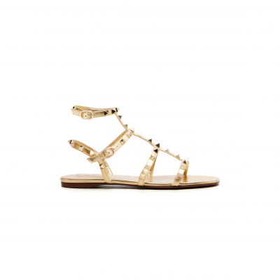 VALENTINO GARAVANI ROCKSTUD METALLIC LEATHER SANDALS